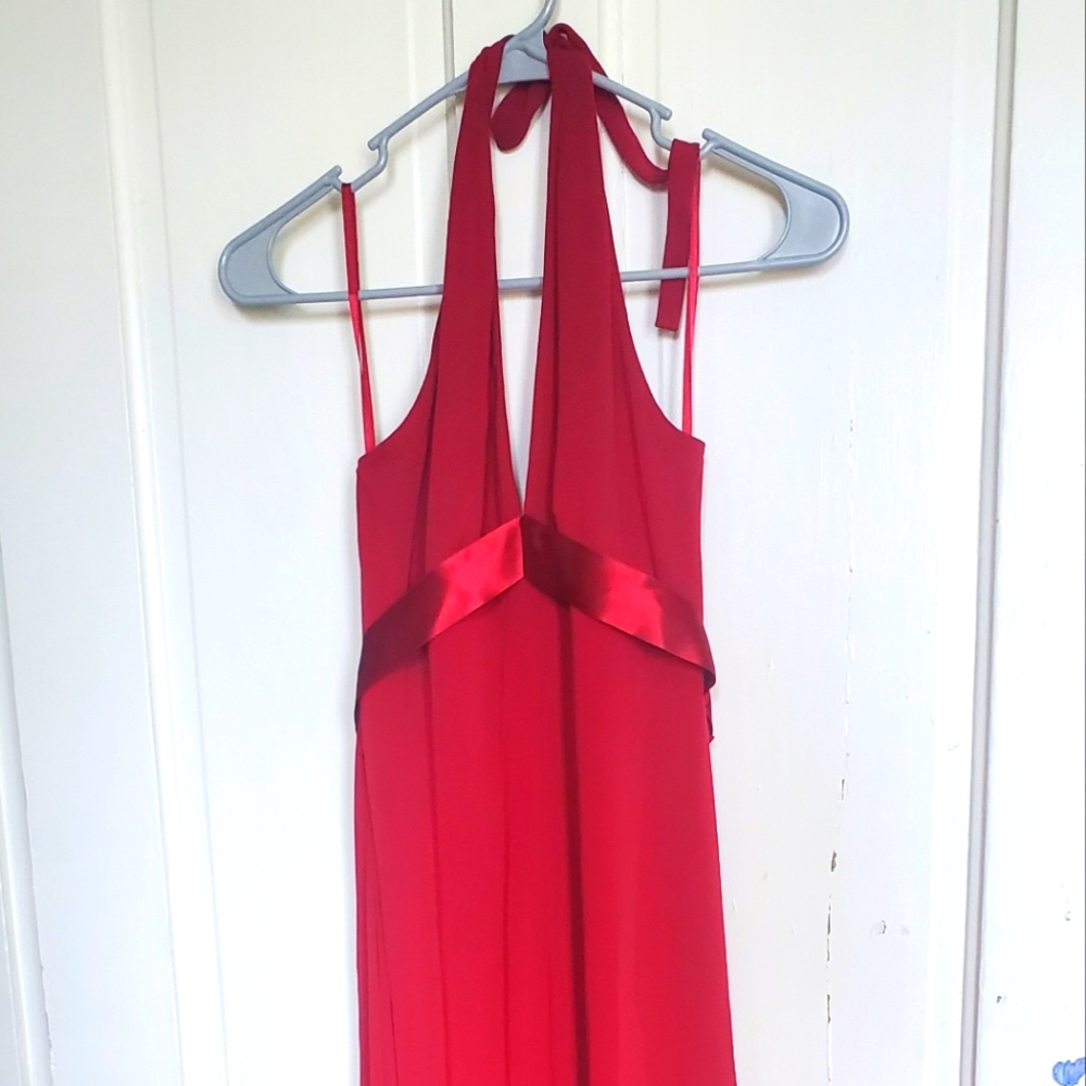 BCBGMaxazria Red Halter Top Gown